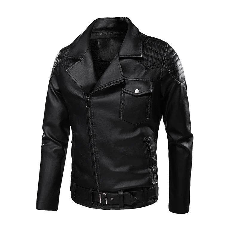 Herren Kunstleder-Bikerjacke mit Schultersteppungen, asymmetrischem Reißverschluss und verstellbarem Taillengürtel Nord Taschen