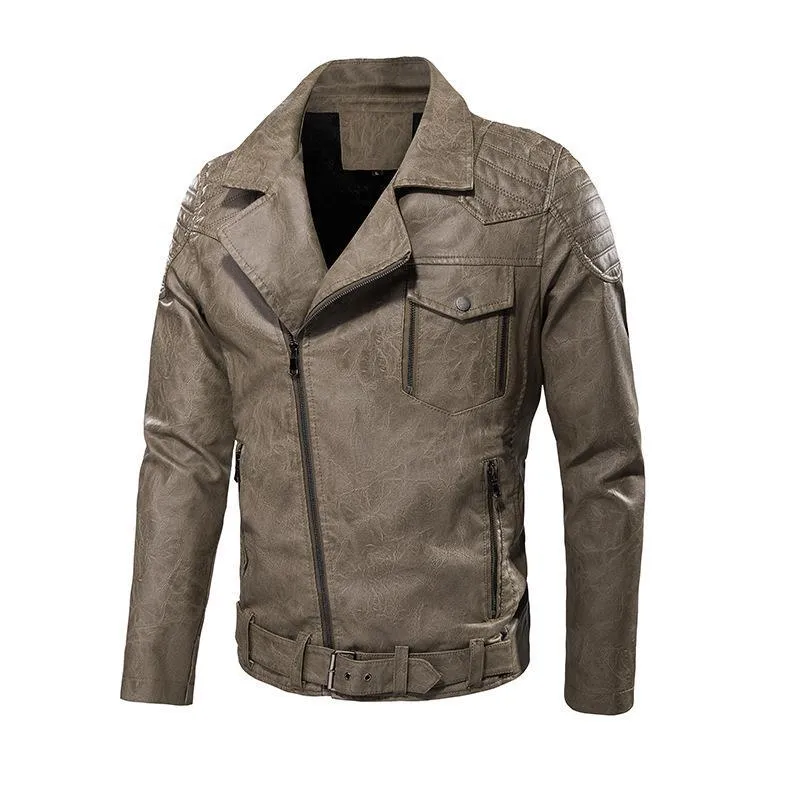 Herren Kunstleder-Bikerjacke mit Schultersteppungen, asymmetrischem Reißverschluss und verstellbarem Taillengürtel Nord Taschen