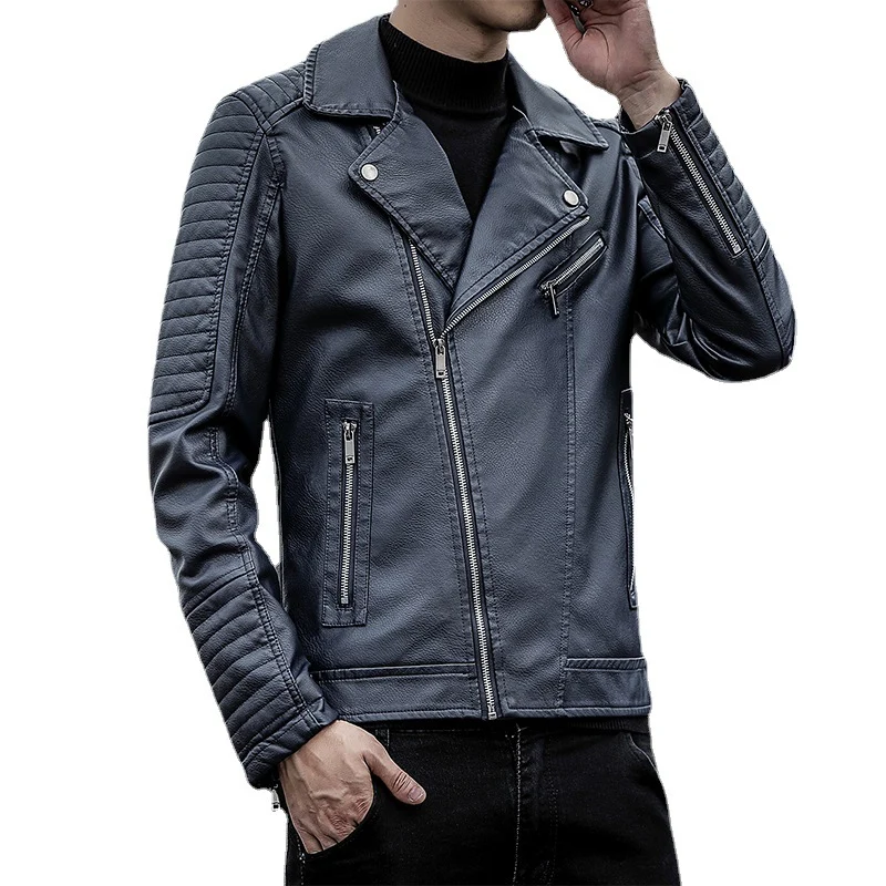 Herren Kunstleder-Bikerjacke mit gesteppter Ärmelpasse, asymmetrischem Reißverschluss und Metallzipper Nord Taschen
