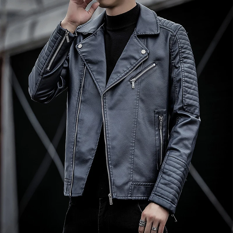 Herren Kunstleder-Bikerjacke mit gesteppter Ärmelpasse, asymmetrischem Reißverschluss und Metallzipper Nord Taschen