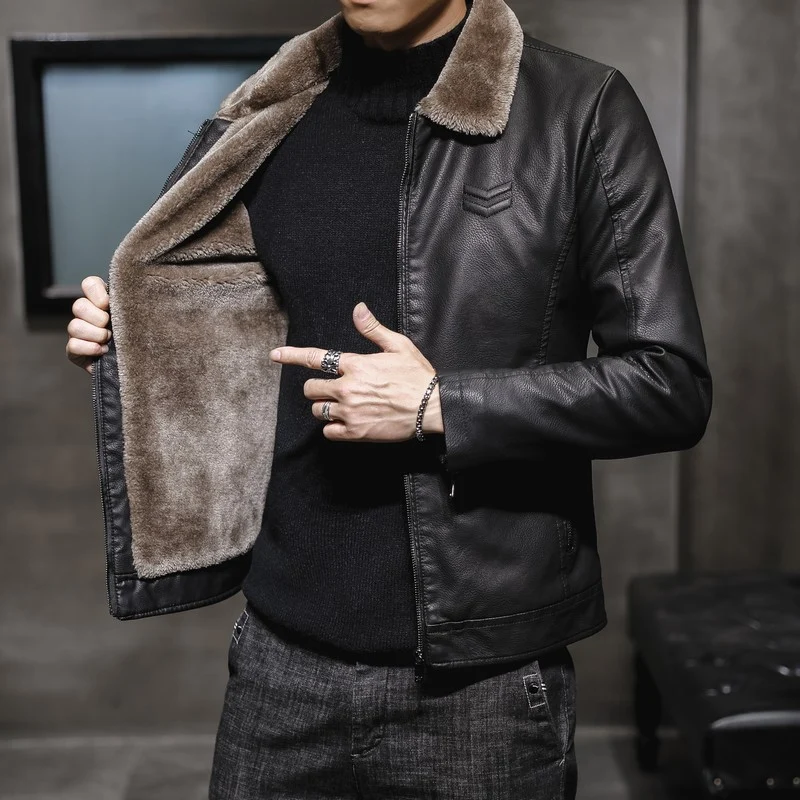 Herren Kunstleder Aviatorblouson mit Sherpa‑Kragen und schlanker Passform Nord Taschen