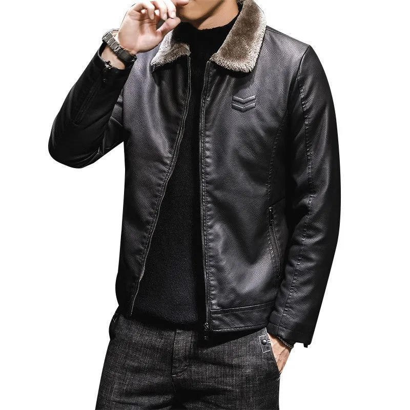 Herren Kunstleder Aviatorblouson mit Sherpa‑Kragen und schlanker Passform Nord Taschen