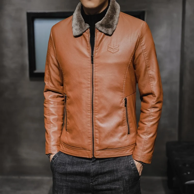 Herren Kunstleder Aviatorblouson mit Sherpa‑Kragen und schlanker Passform Nord Taschen