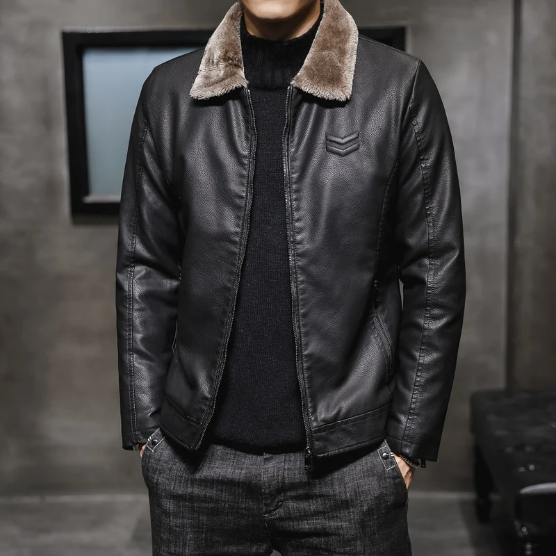 Herren Kunstleder Aviatorblouson mit Sherpa‑Kragen und schlanker Passform Nord Taschen