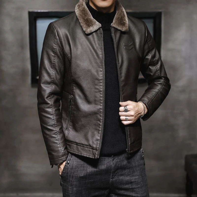 Herren Kunstleder Aviatorblouson mit Sherpa‑Kragen und schlanker Passform Nord Taschen