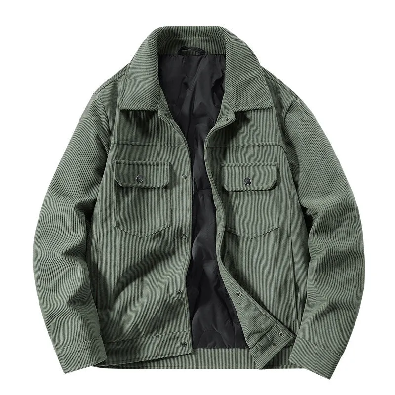 Herren Kordjacke mit gestepptem Innenfutter, zwei Brusttaschen und Druckknopfverschluss Nord Taschen