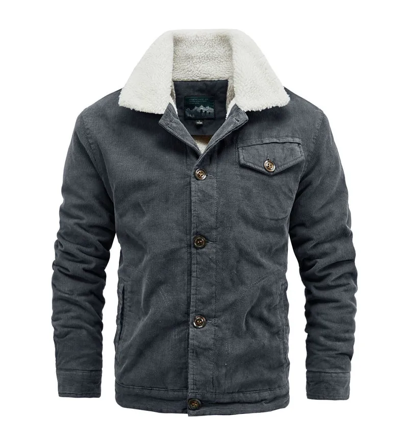 Herren Kordjacke im Truckerstil mit kuscheliger Sherpa‑Innenlage und Vintage‑Knöpfen Nord Taschen