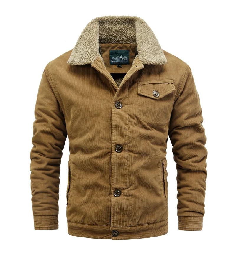 Herren Kordjacke im Truckerstil mit kuscheliger Sherpa‑Innenlage und Vintage‑Knöpfen Nord Taschen
