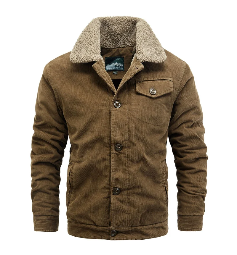 Herren Kordjacke im Truckerstil mit kuscheliger Sherpa‑Innenlage und Vintage‑Knöpfen Nord Taschen