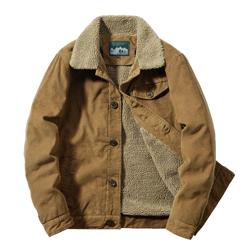 Herren Kordjacke im Truckerstil mit kuscheliger Sherpa‑Innenlage und Vintage‑Knöpfen Nord Taschen