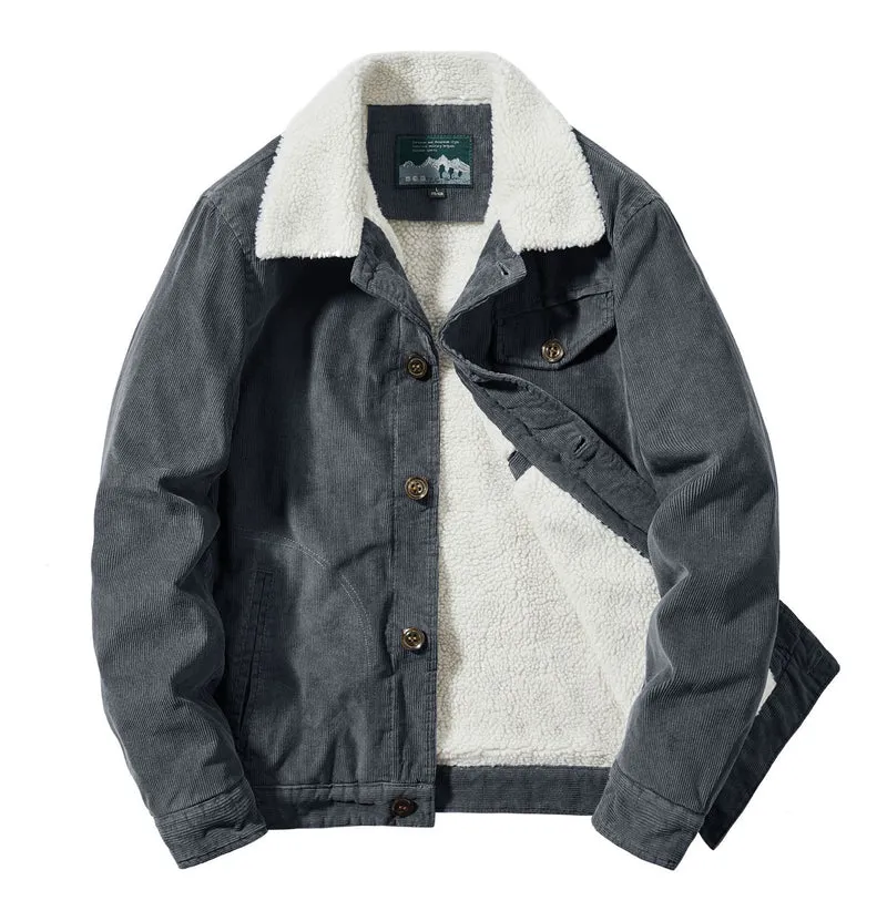 Herren Kordjacke im Truckerstil mit kuscheliger Sherpa‑Innenlage und Vintage‑Knöpfen Nord Taschen