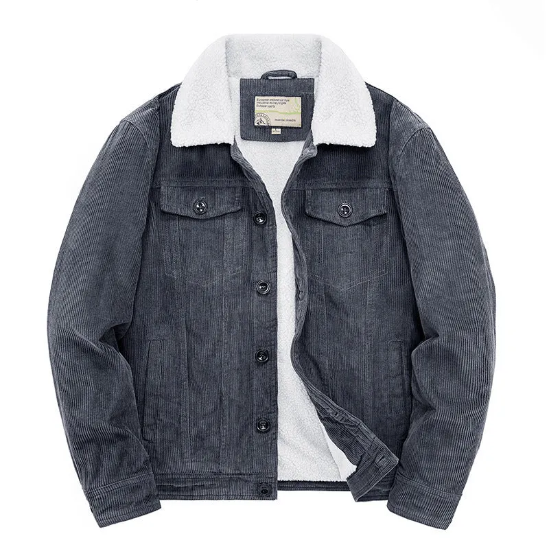 Herren Kord-Workerjacke mit durchgehendem Teddyfutter, Hemdkragen und Brusttasche Nord Taschen