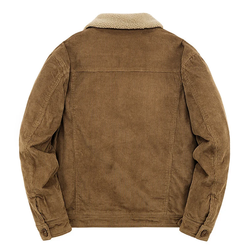 Herren Kord-Workerjacke mit durchgehendem Teddyfutter, Hemdkragen und Brusttasche Nord Taschen