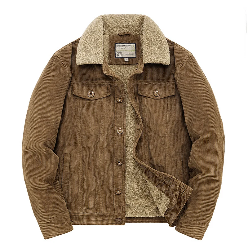 Herren Kord-Workerjacke mit durchgehendem Teddyfutter, Hemdkragen und Brusttasche Nord Taschen