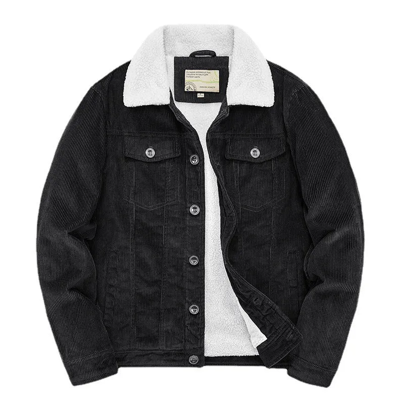 Herren Kord-Workerjacke mit durchgehendem Teddyfutter, Hemdkragen und Brusttasche Nord Taschen