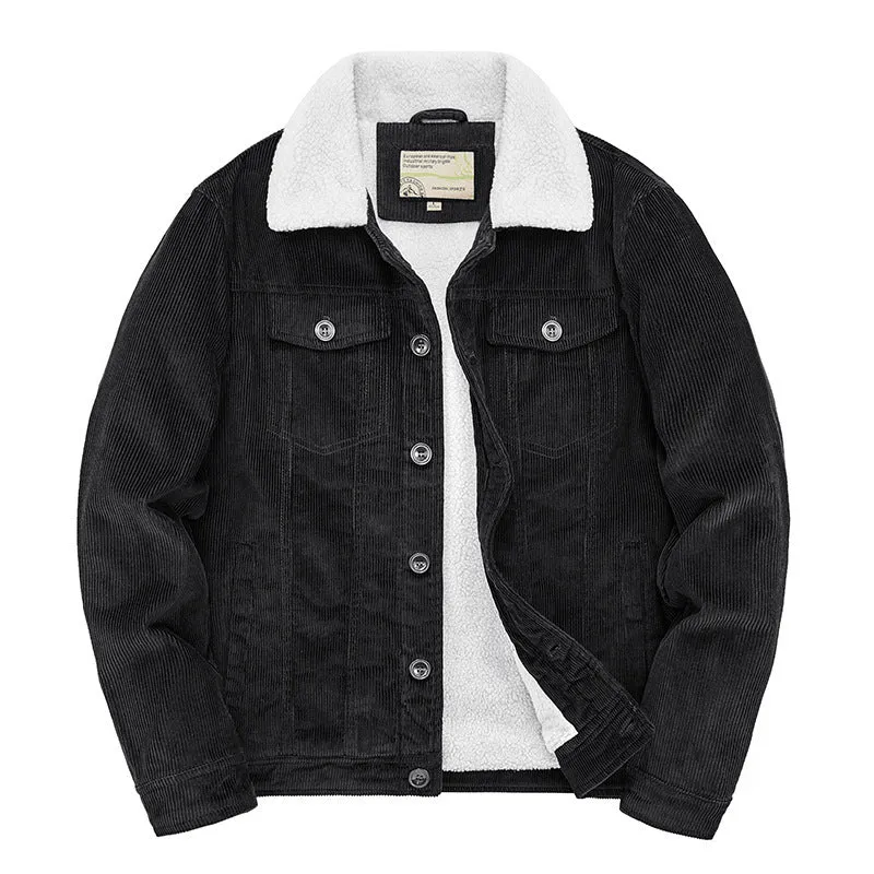 Herren Kord-Workerjacke mit durchgehendem Teddyfutter, Hemdkragen und Brusttasche Nord Taschen