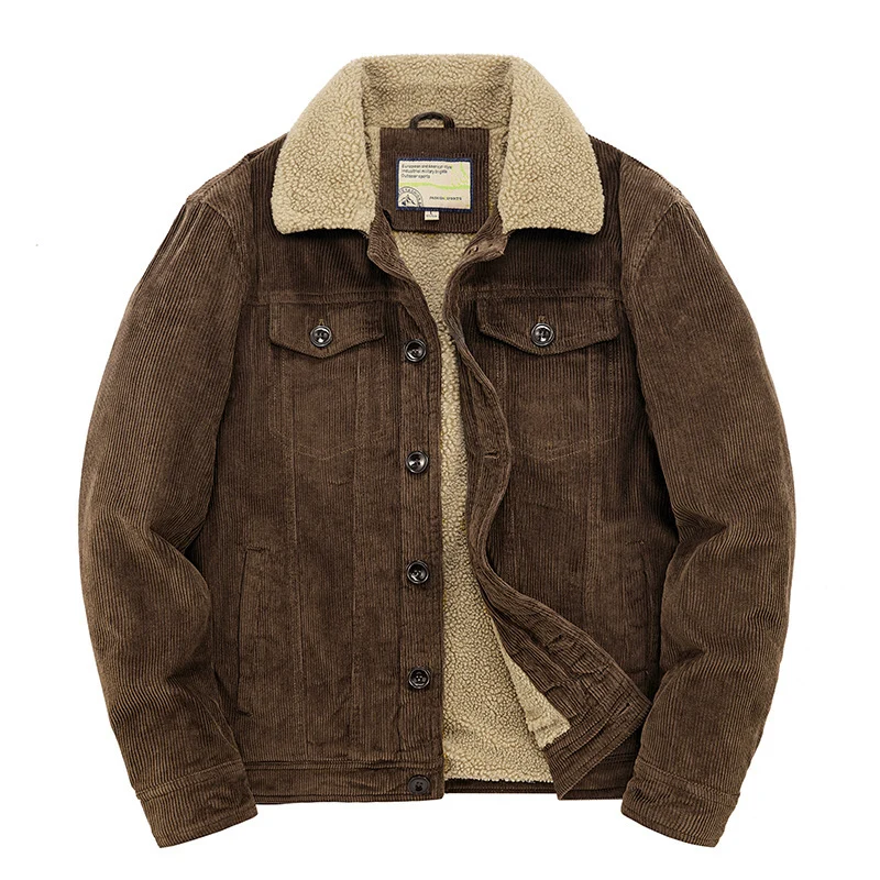 Herren Kord-Workerjacke mit durchgehendem Teddyfutter, Hemdkragen und Brusttasche Nord Taschen