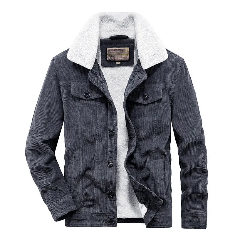 Herren Kord-Workerjacke mit durchgehendem Teddyfutter, Hemdkragen und Brusttasche Nord Taschen