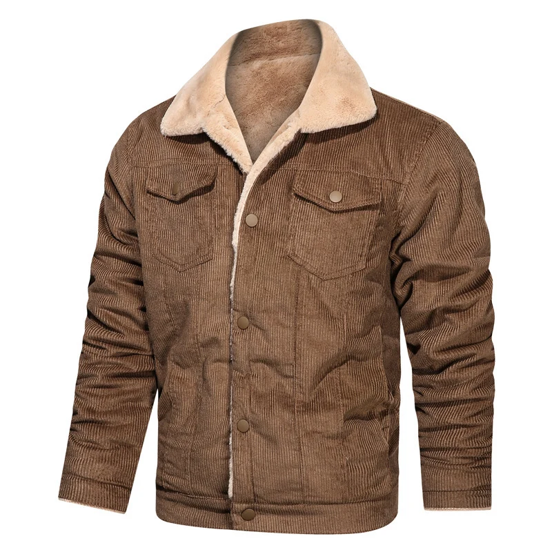 Herren Kord-Truckerjacke mit Teddyfutter und Druckknopfverschluss Nord Taschen