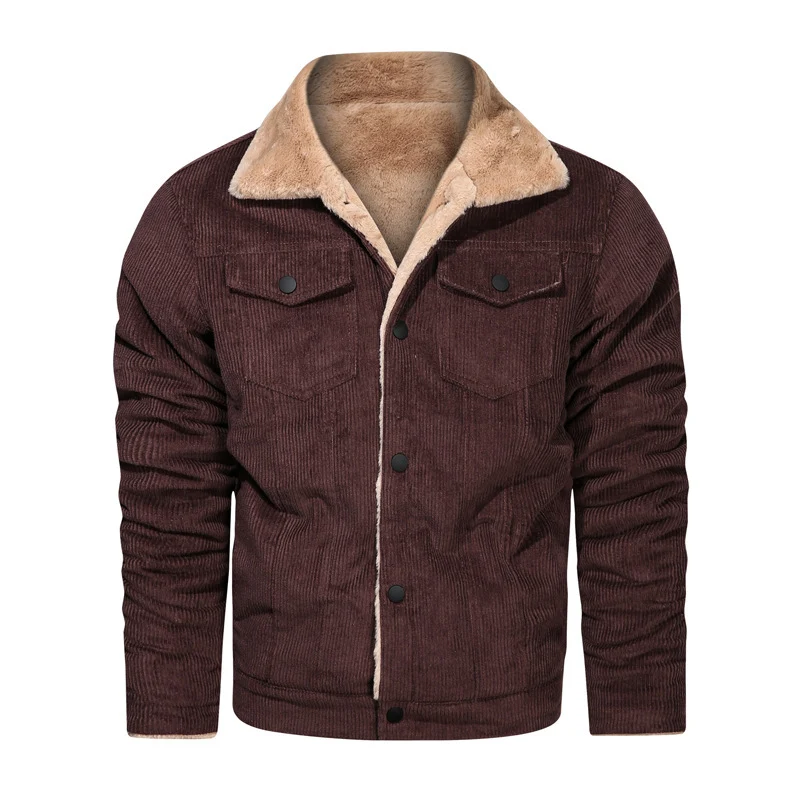 Herren Kord-Truckerjacke mit Teddyfutter und Druckknopfverschluss Nord Taschen