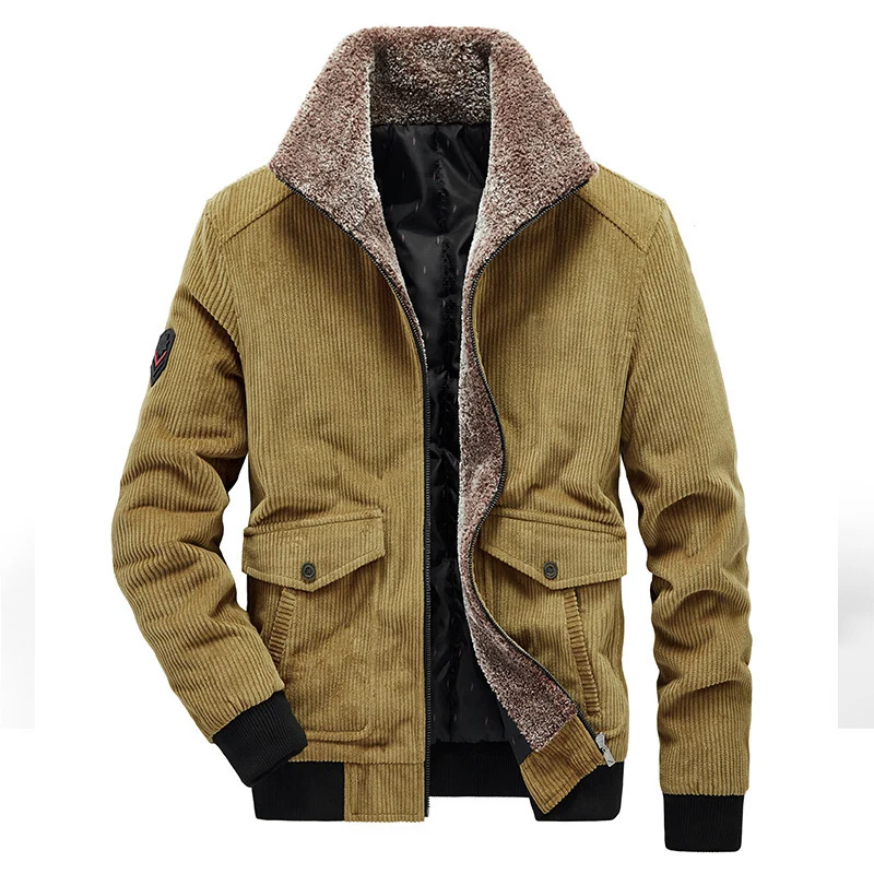 Herren Kord-Fieldblouson mit Sherpa-Innenfutter, Stehkragen und aufgesetzten Pattentaschen Nord Taschen
