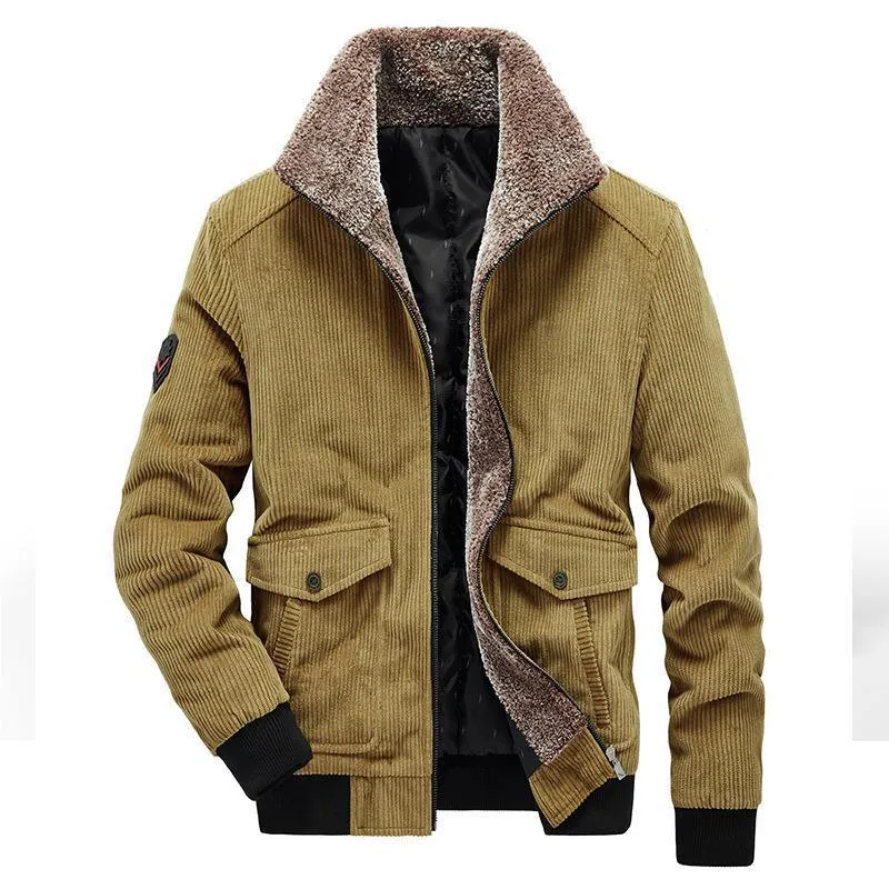 Herren Kord-Fieldblouson mit Sherpa-Innenfutter, Stehkragen und aufgesetzten Pattentaschen Nord Taschen