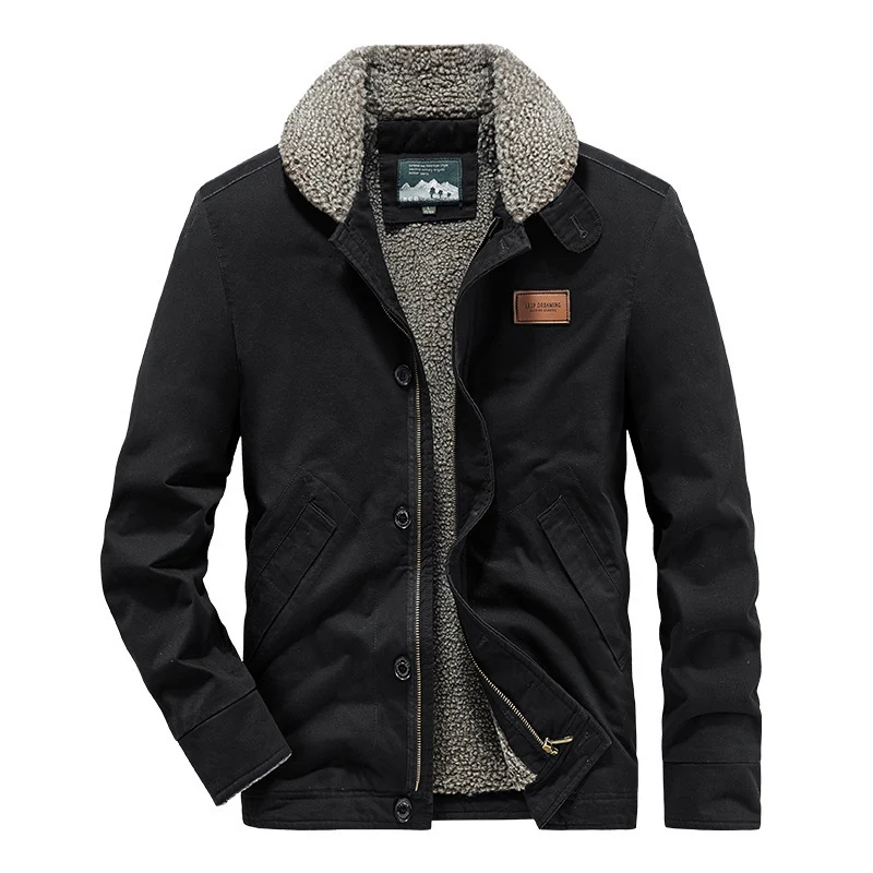 Herren kernige Canvas‑Workerjacke mit voluminösem Sherpa‑Innenfutter und hochschließendem Kragen Nord Taschen