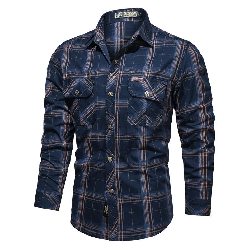 Herren kariertes Utility-Hemd mit Brustpattentaschen und verstärktem Canvas-Finish Nord Taschen