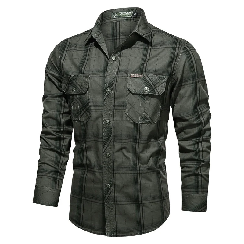 Herren kariertes Utility-Hemd mit Brustpattentaschen und verstärktem Canvas-Finish Nord Taschen