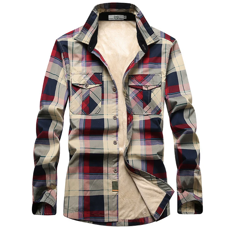 Herren Kariertes Thermo-Hemdjacke mit Teddyfleece-Innenfutter und Brustpattentaschen Nord Taschen