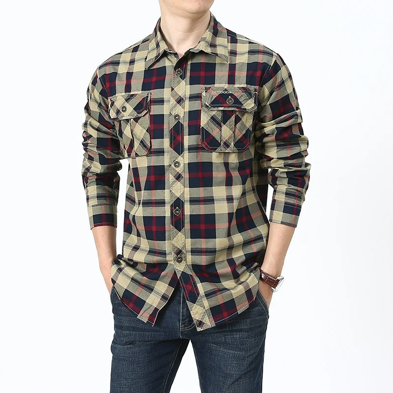Herren kariertes Flanellhemd im Worker‑Style mit Brustpattentaschen Nord Taschen