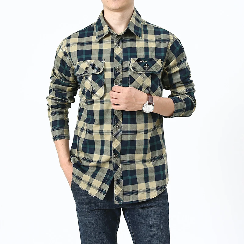 Herren kariertes Flanellhemd im Worker‑Style mit Brustpattentaschen Nord Taschen