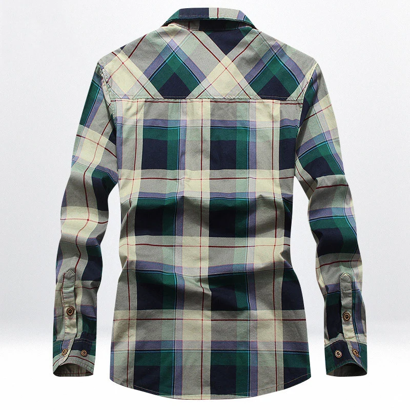 Herren Kariertes Baumwoll-Workshirt mit Brustpattentaschen und kontrastiertem Innenkragen Nord Taschen