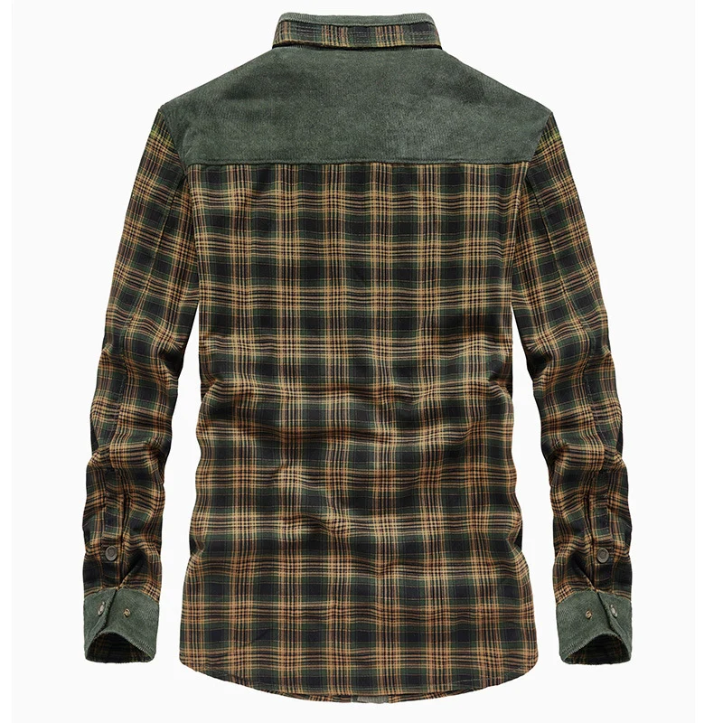 Herren karierte Hemdjacke mit Teddyfutter, Cordbesatz und hohem Stehkragen Nord Taschen