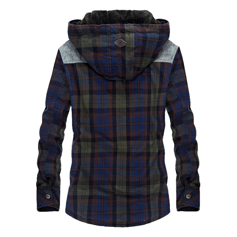 Herren karierte gefütterte Hemdjacke mit Kapuze und Teddyfutter Nord Taschen