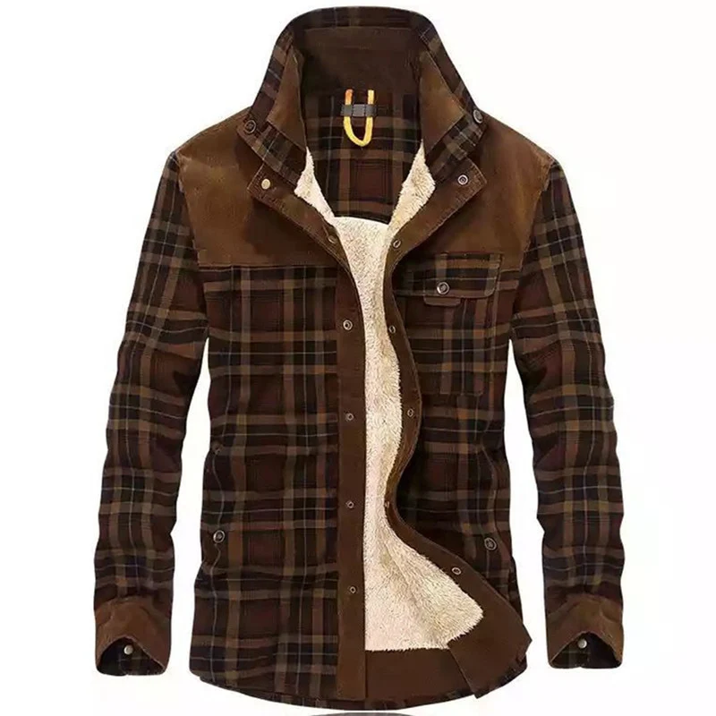 Herren Karierte Cord‑Hemdjacke mit Teddyfutter und Brusttaschen Nord Taschen