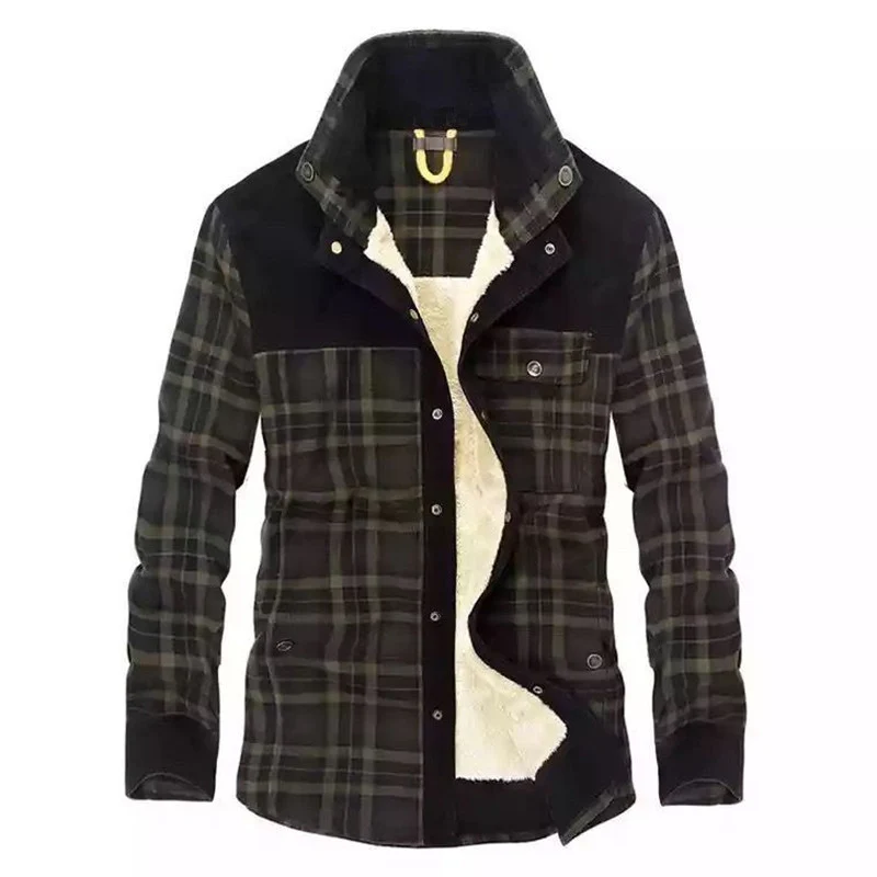 Herren Karierte Cord‑Hemdjacke mit Teddyfutter und Brusttaschen Nord Taschen