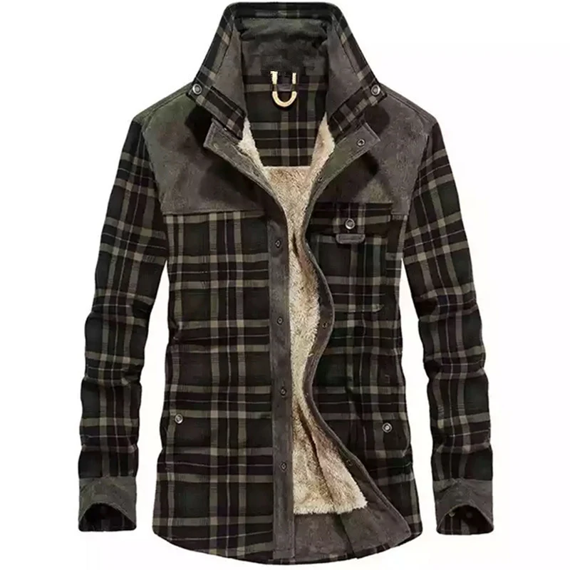 Herren Karierte Cord‑Hemdjacke mit Teddyfutter und Brusttaschen Nord Taschen