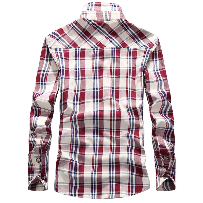 Herren Karierte Baumwoll-Flanell-Hemdjacke mit Brustpattentaschen und Hemdkragen Nord Taschen