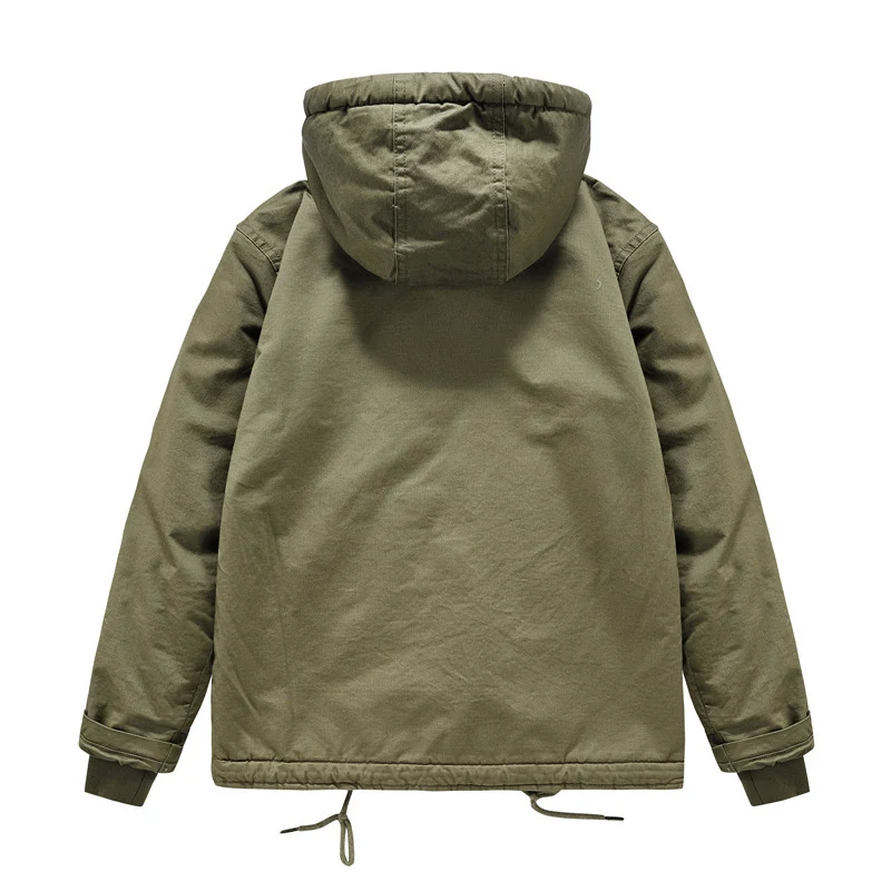 Herren Kapuzenparka im Canvas‑Look mit Teddyfleece‑Innenfutter, Zweiwege‑Reißverschluss und Kordelzug Nord Taschen
