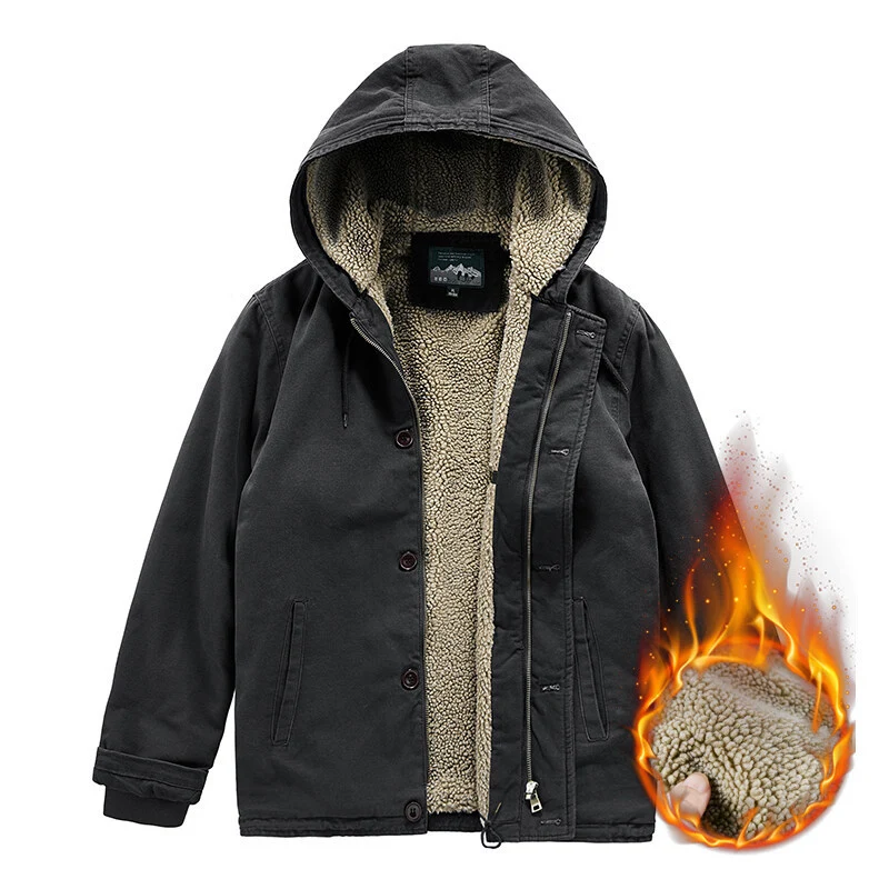 Herren Kapuzenjacke mit Sherpa-Futter und winddichter Canvas-Optik Nord Taschen
