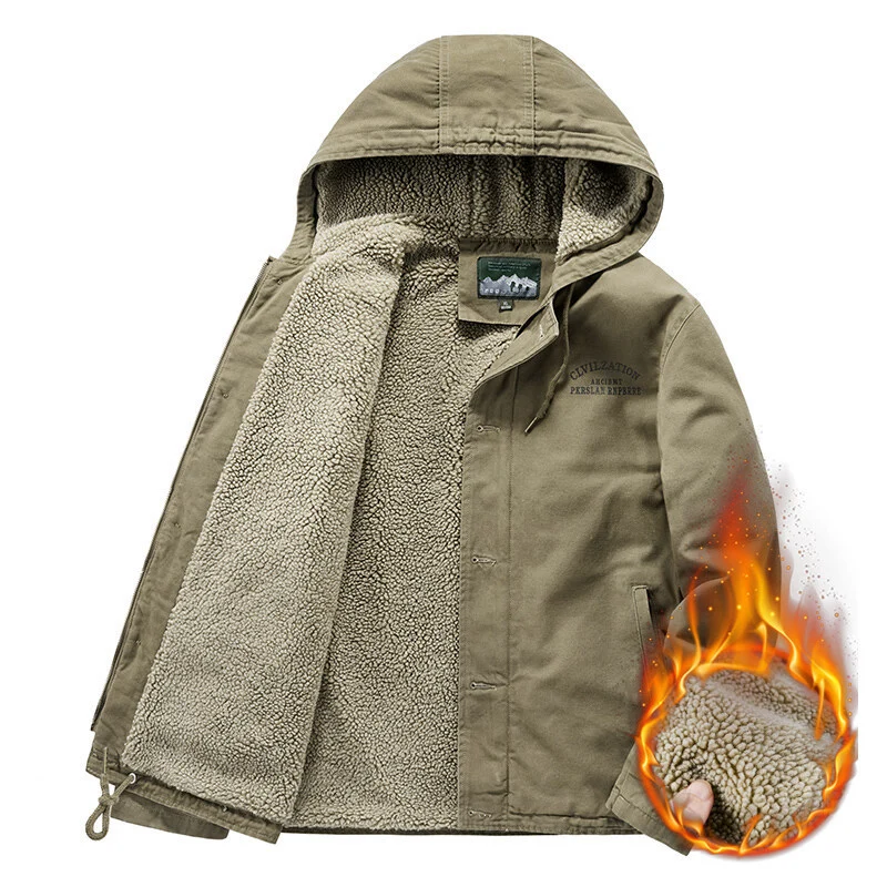 Herren Kapuzenjacke mit Sherpa-Futter und winddichter Canvas-Optik Nord Taschen