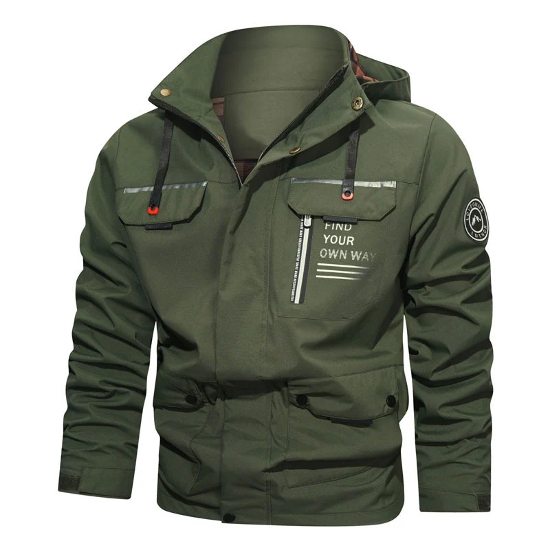 Herren Kapuzenjacke im Utility‑Style mit Brustreißverschluss, Mehrfach‑Taschen und Statement‑Print Nord Taschen