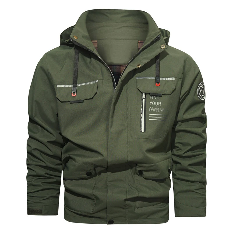 Herren Kapuzenjacke im Utility‑Style mit Brustreißverschluss, Mehrfach‑Taschen und Statement‑Print Nord Taschen