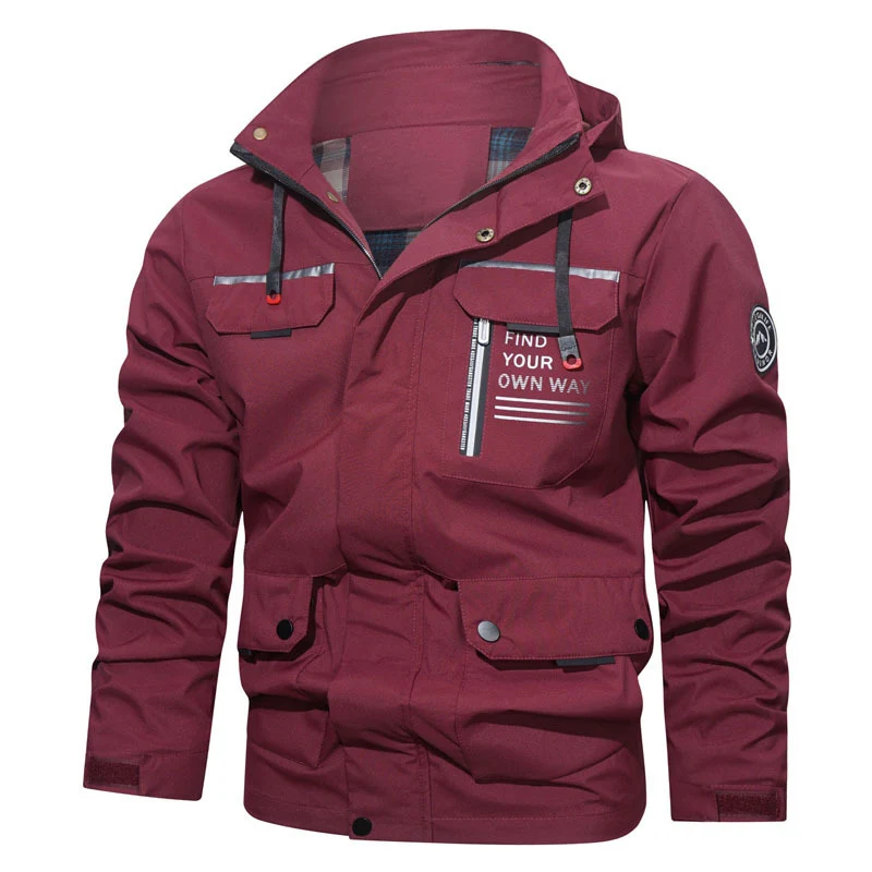 Herren Kapuzenjacke im Utility‑Style mit Brustreißverschluss, Mehrfach‑Taschen und Statement‑Print Nord Taschen