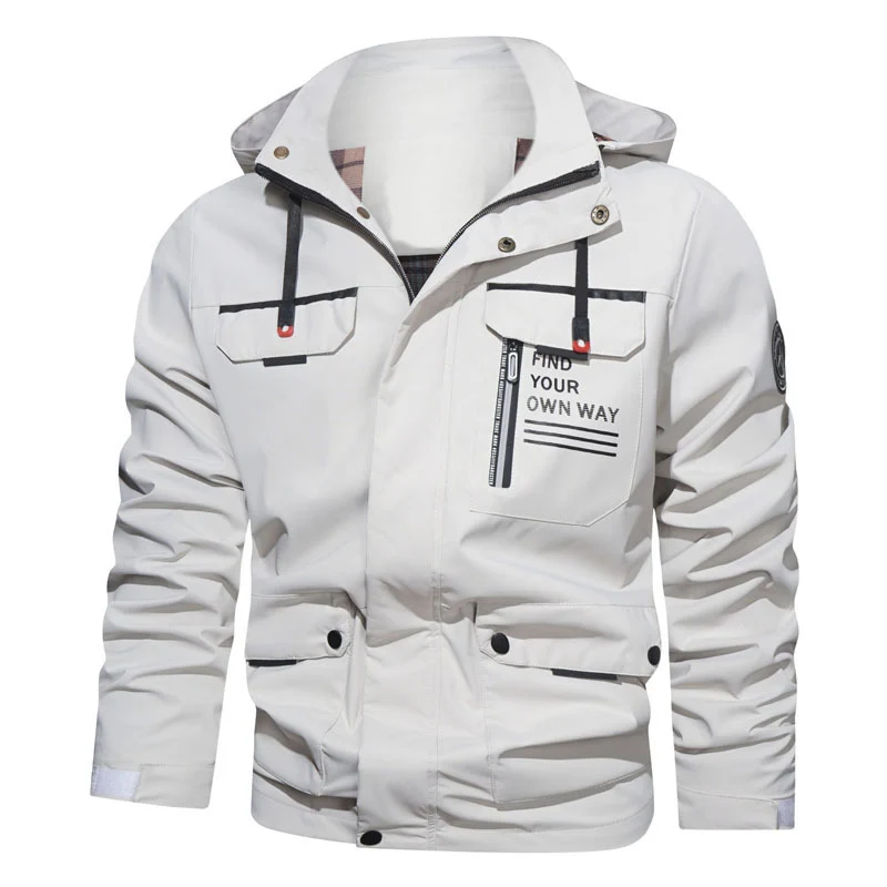 Herren Kapuzenjacke im Utility‑Style mit Brustreißverschluss, Mehrfach‑Taschen und Statement‑Print Nord Taschen