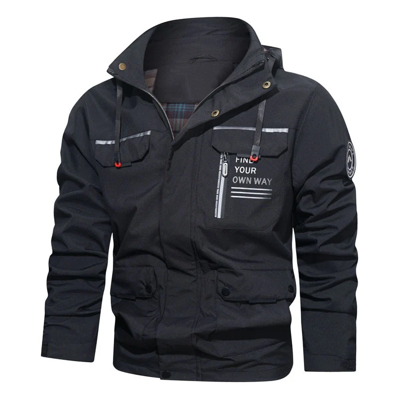 Herren Kapuzenjacke im Utility‑Style mit Brustreißverschluss, Mehrfach‑Taschen und Statement‑Print Nord Taschen