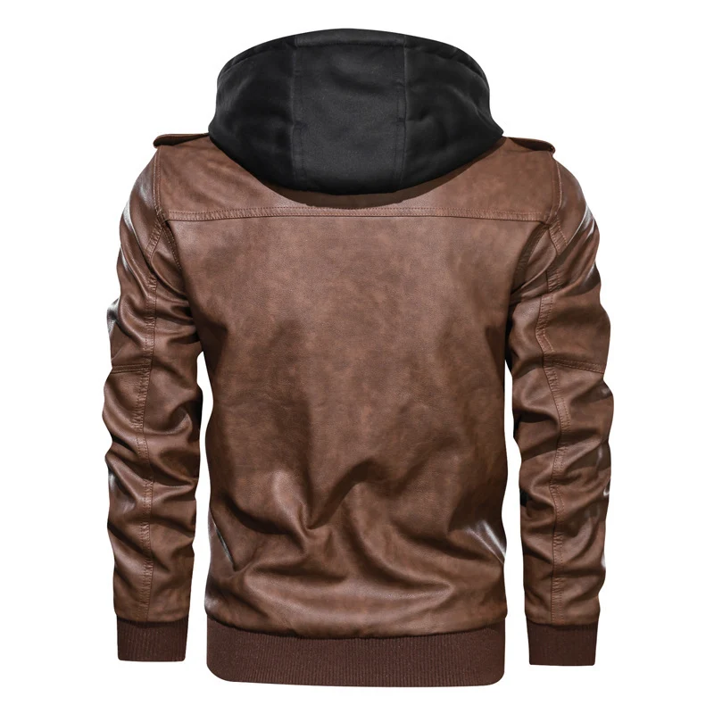 Herren Kapuzen-Lederimitatjacke im Bikerstil mit Reißverschluss, Brusttaschen und Rippbündchen Nord Taschen