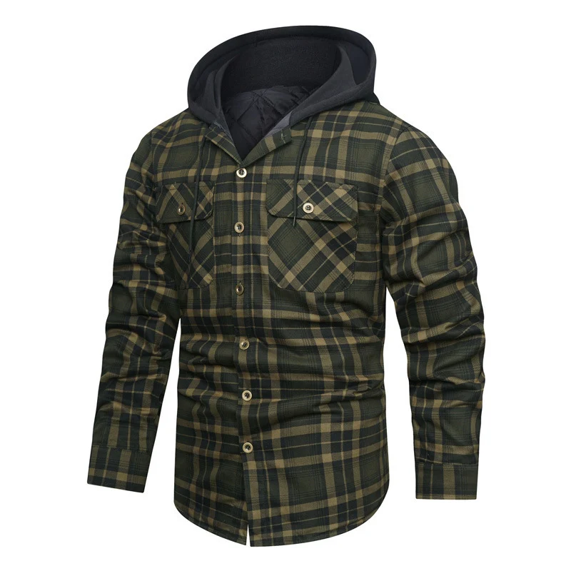 Herren Kapuzen-Hemdjacke im Karomuster mit gesteppter Innenlage Nord Taschen
