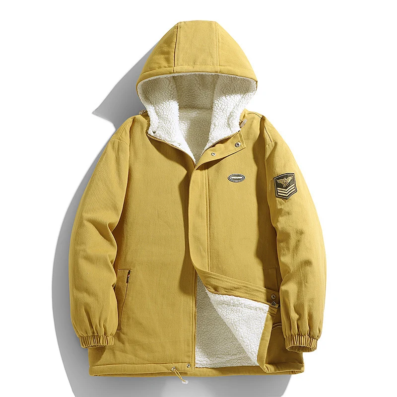 Herren Kapuzen-Canvasparka mit Teddyfleece-Innenfutter und Military‑Patch Nord Taschen